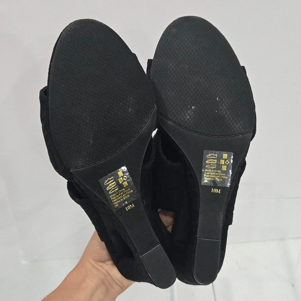 New York Transit Womens Black Wedge Sandals Slingback Open Toe Shoes Size 10M